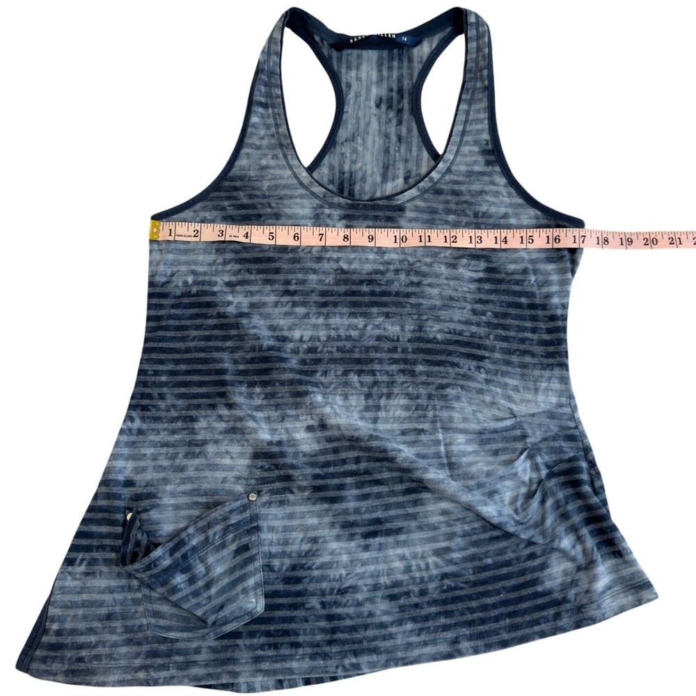 Karen Millen Blue Tie Dye Striped Racerback Tank Top Asymmetrical Hem Size 14 - Picture 8 of 9